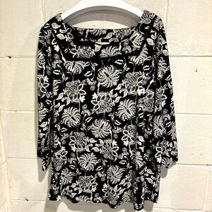 Style & Co black and white floral tunic blouse 3/4 sleeve